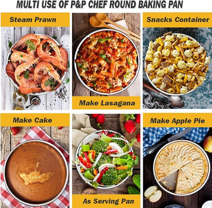 P&P CHEF Cake Pans Sets for Baking, 4" + 6" + 8" + 9.5" 4 Piece Stainless Steel Round Cake Pans Tin, Oven/Pot/Dishwasher Safe, Combination of Different Sizes, Leak-proof & Easy Clean