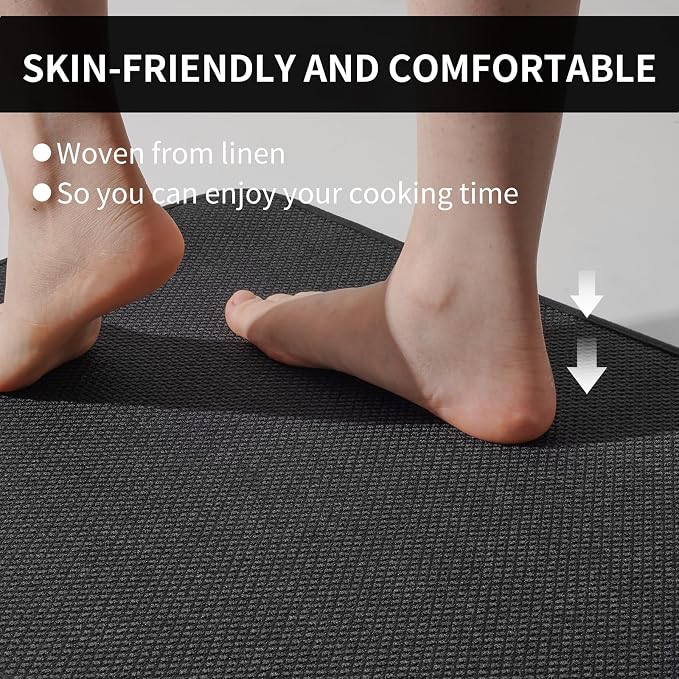 YDKGL Kitchen Mats for Floor, Super Absorbent Kitchen Rugs Non Slip Washable, Soft Imitation Linen Braided Kitchen Runner Rug, Standing Mat Kitchens Sink Mat, Easy to Clean, Black 17x71