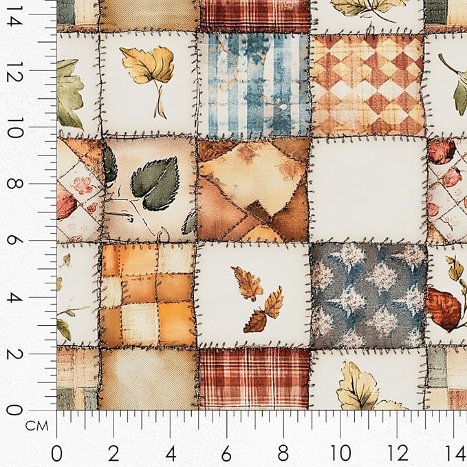 Patchwork Acorn Autumn Cotton Fabric Panel – 6 Designs (10×10 inch Each) + Bonus Sheet 29.5×19.6 inch, 100% Cotton 140 GSM, Made in Türkiye