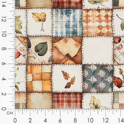 Patchwork Acorn Autumn Cotton Fabric Panel – 6 Designs (10×10 inch Each) + Bonus Sheet 29.5×19.6 inch, 100% Cotton 140 GSM, Made in Türkiye