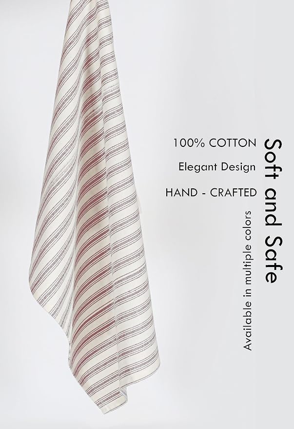 Twiny Threads Set of 4 Farmhouse Stripe Kitchen Towels (18x26 Inches) Premium Tea Towel with Hanging Loop, Highly Absorbent 100% Cotton Bulk Kitchen Hand Cloth for Drying Cleaning - Burgundy Wine