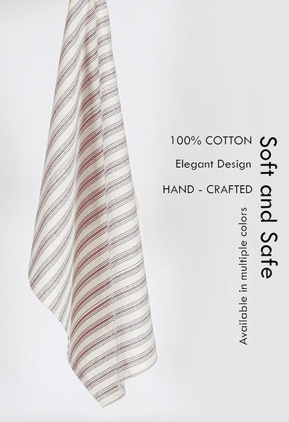 Twiny Threads Set of 4 Farmhouse Stripe Kitchen Towels (18x26 Inches) Premium Tea Towel with Hanging Loop, Highly Absorbent 100% Cotton Bulk Kitchen Hand Cloth for Drying Cleaning - Burgundy Wine