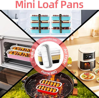 120 Pcs Mixed Color Mini Loaf Pans with Lids and Spoons, 6.8oz Aluminum Foil Baking Pans Versatile for Mini Cake Tins/Loaf Cakes Sturdy Mini Pans with Lids for Baking (120, mixed)