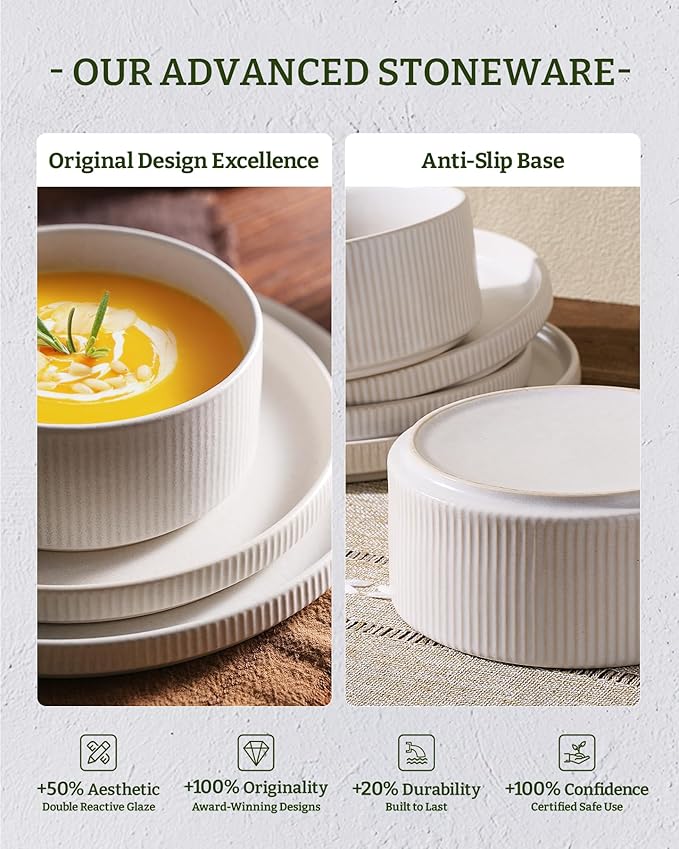 Famiware Star Plates and Bowls Sets, Modern Stoneware Dinnerware Sets for 6, 18-Piece Kitchen Dish Set - Chip and Scratch Resistant, Microwave and Dishwasher Safe Tableware, Matte White