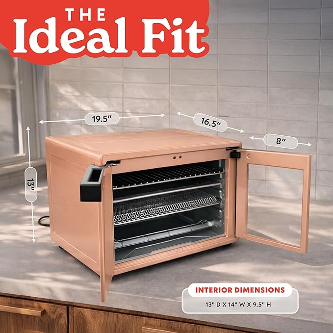 Gourmia French Door Air Fryer Oven - 37 Qt Large Capacity Convection Toaster Oven, FryForce 360°, Digital Display, 12 Cooking Presets, Dehydrate, Fits 13” Pizza, Dishwasher-Safe, Peach