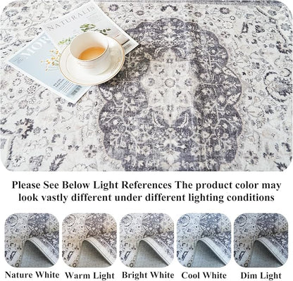 Hallway Washable Runner Rug - 2'6x14 Kitchen Rugs Entryway Rug Runner Vintage Soft Floor Mat Non Slip Indoor Farmhouse Carpet for Bathroom Living Room Bedroom (2'6''x14', Grey)