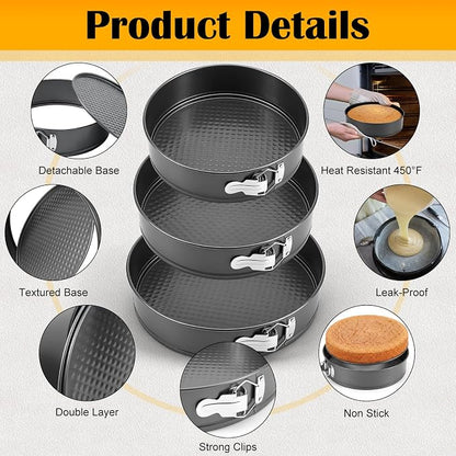 Nonstick Springform Cake Pan Set 6 Sizes (7 8 9 9.5 10 11 Inch) Leakproof Cheesecake Pans with Removable Bottom for Baking Pizza Quiche