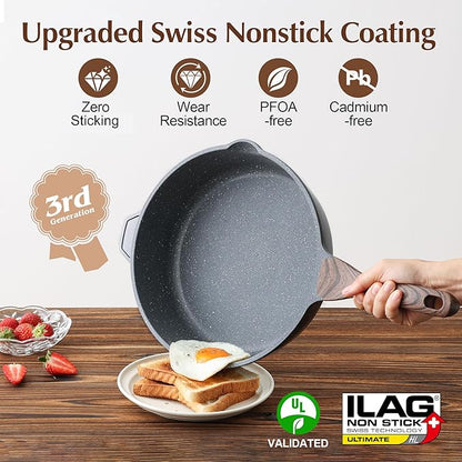 SENSARTE Nonstick Deep Frying Pan Skillet, 12-inch Saute Pan with Lid, Stay-cool Handle, Chef Pan Healthy Stone Cookware Cooking Pan, Induction Compatible, PFOA Free (Pack of 2)