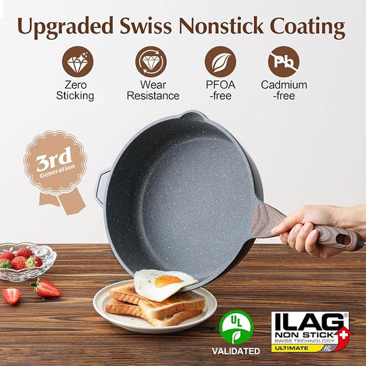 SENSARTE Nonstick Deep Frying Pan Skillet, 12-inch Saute Pan with Lid, Stay-cool Handle, Chef Pan Healthy Stone Cookware Cooking Pan, Induction Compatible, PFOA Free