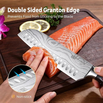 PAUDIN 7" Santoku Japanese Chef Knife – Forged High Carbon German Stainless Steel (58±2 HRC) – Ultra Sharp Razor Edge & Long-Lasting – Ergonomic Pakkawood Handle – Gift for Home Cook & Pro Chef