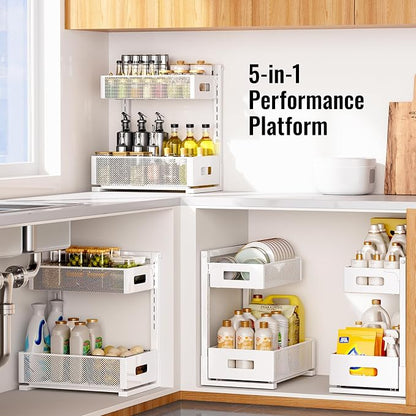 TISTAYA Under Sink Organizer, Bathroom Organizers and Storage, Cabinet Organizer Pottery Barn Furniture for Kitchen, Bathroom, Pantry, Laundry, Study, White，1XL, 2PCS