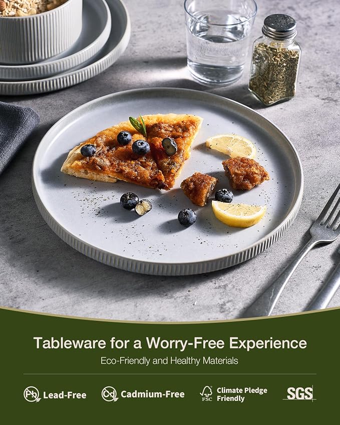 Famiware Star 12-Piece Stoneware Dinnerware Sets, Service for 4 - Handcrafted Reactive Glaze Plates and Bowls, Modern Rustic Dishes, Chip & Scratch Resistant, Microwave & Dishwasher Safe, Matte Gray
