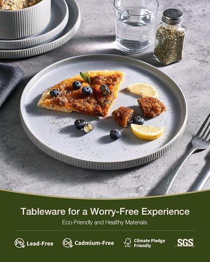 Famiware Star 18-Piece Reactive Glaze Plates and Bowls Sets, Service for 6 - Stoneware Dinnerware with Trim, Modern Rustic Dishes, Chip & Scratch Resistant, Microwave & Dishwasher Safe, Matte Gray