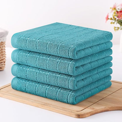 Homaxy 100% Cotton Terry Kitchen Towels(Lake Blue, 13 x 28 inches), Checkered Designed, Soft and Super Absorbent Dish Towels, 8 Pack