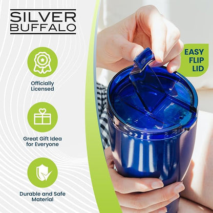 Silver Buffalo Double Walled Vacuum Insulated Stainless Steel Tumbler With Flip Top Lid Keeps Hot and Cold, Travel Coffee Mug Leakproof Lid, 30 Ounces, Royal Blue