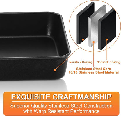 Herogo Deep Baking Pan Set of 2, 8 X 10.5 Inch Non-Stick Sheet Cake Pan for Oven, Rectangle Stainless Steel Lasagna Brownies Casseroles Cakes Bakeware, Oven Safe