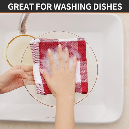 Homaxy 100% Cotton Waffle Weave Check Plaid Dish Cloths, 12 x 12 Inches, Super Soft and Absorbent Dish Towels Quick Drying Dish Rags, 6-Pack, White & Red