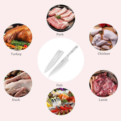 8 inch Chef Knife, Stainless Steel Kitchen Knife with Protective Knife Sheath, Ultra Sharp Slicing Knife with Ergonomic Handle, German Stainless Steel, Dishwasher Safe (White Color)