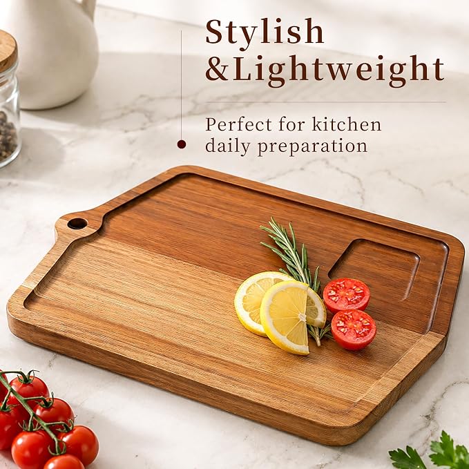 Acacia Wood Cutting Board Set of 2 (16x12, 10x8) Wooden Cutting Boards for Kitchen Non Toxic Dishwasher Safe Non Slip, Extra Large Cutting Board for Meat, Charcuterie, Chopping