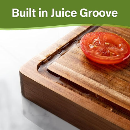 Acacia Wood Cutting Board for Kitchen, 1.5” Thick Chopping Board with Juice Groove, Sorting Compartment Charcuterie Board, 16x12x1.5 Inch Butcher Block