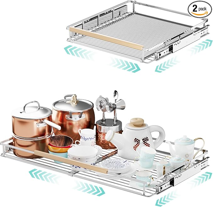 2Pack Expandable Pull Out Cabinet Organizer, 23.2-39.9" W x 22.5" D | Adjustable Width, Under Sink Organizer, Drawer Storage Shelves, For Kitchen, Bathroom, Closet, Pantry, Cupboard