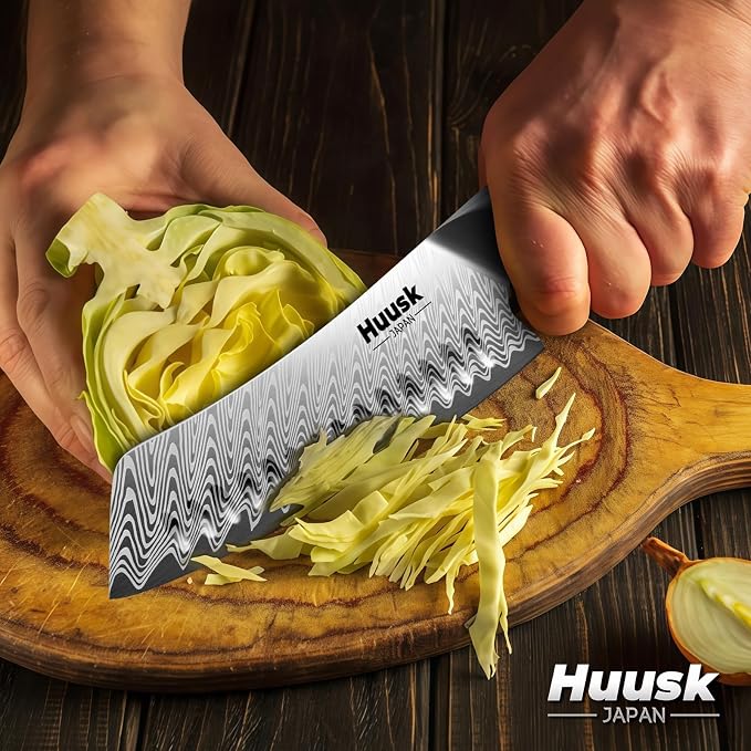 Huusk Japanese Knife Set 3 PCS - Stainless Chef Knife Set with Sheath & Ergonomic Resin Handle, Hand Sharpened Full Tang Professional Kitchen Knives for All Purpose, Fathers Day Gift Idea for Men Dad