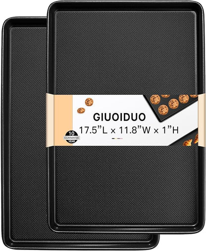 GIUOIDUO 2-Pack Commercial & Home Baking Sheet Pans - Heavy Duty Nonstick Carbon Steel Cookie Trays, Warp-Resistant Oven Pans for Baking, Roasting & Sheet Pan Meals (17.5x11.8 Inch)