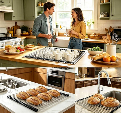 Ahyuan Roll up Dish Drying Rack Over The Sink Kitchen Roll up Sink Drying Rack Portable Dish Drainer Foldable Dish Drying Rack (Black, 20.5''X16.9'')