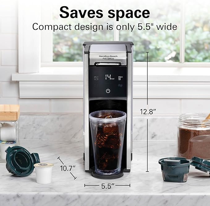 Hamilton Beach FlexBrew Advanced 4-in-1 Single Serve Hot & Iced Coffee Maker with Removable 45 oz. Water Reservoir, Use Pod Packs and Grounds, Fast Brewing, Black (49925)