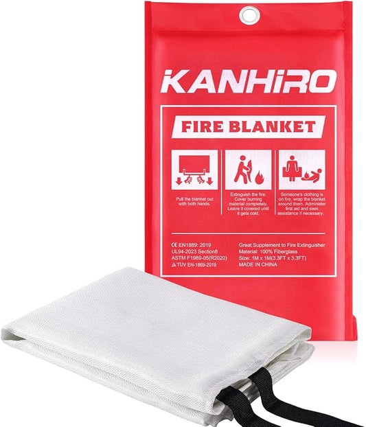 KANHIRO Emergency Fire Blanket for Home Kitchen - Fiberglass Fire Suppression Blanket Great for School, Fireplace, Grill, Car, Office, Warehouse (1 Pack, 39 in X 39 in)