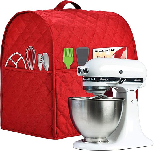 Stand Mixer Cover compatible with Kitchenaid Mixer, Fits All Tilt Head & Bowl Lift Models,Pure Cottot,Fine, Soft, Not Easy to Fade, Not Easy To Pilling. (Fits for 4.5-Quart and All 6-Quart, Red)