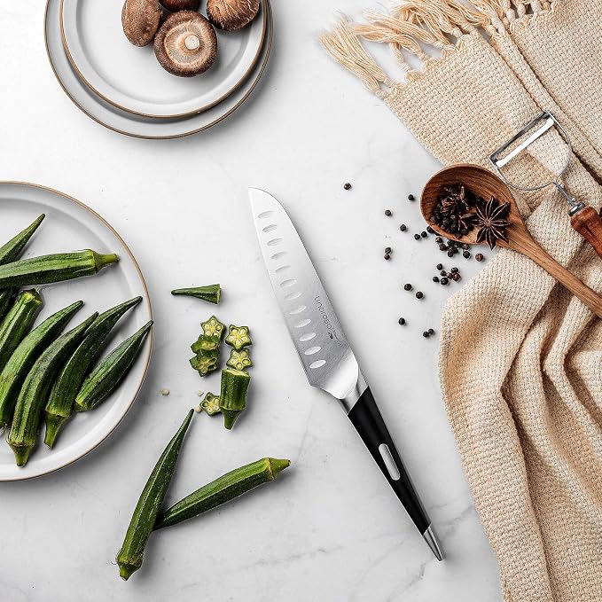 Linoroso Santoku Knife - Ultra Sharp German High-Carbon Stainless Steel, 6 inch - Mako Series with Exquisite In-Drawer Knife Block