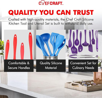 Chef Craft Premium Silicone Kitchen Tool and Utensil Set, 9 Piece, Purple