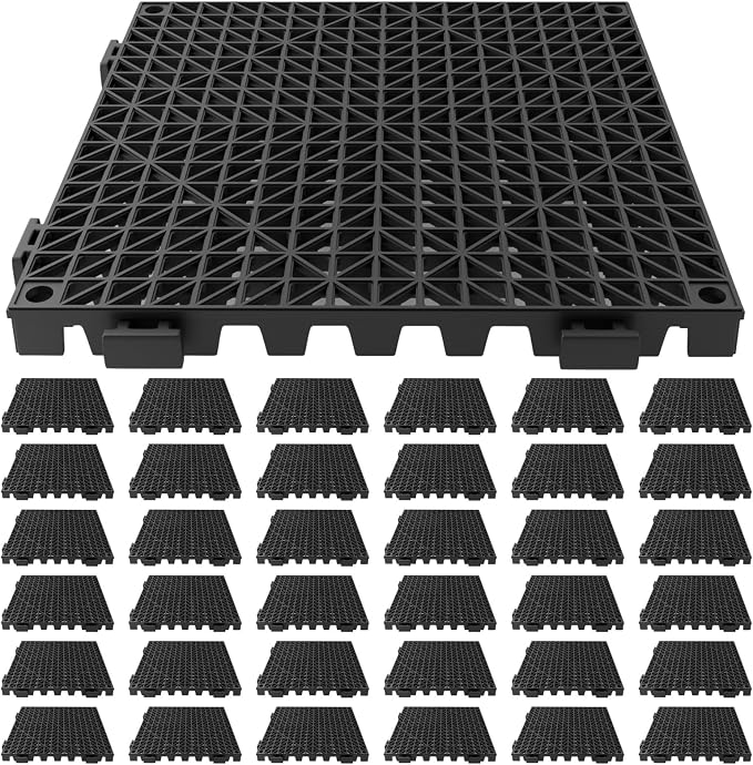 Tioncy 36 Pcs Bar Countertop Supplies Interlocking Mats 12 x 12 Inch Black Shelf Liners Bar Drying Coffee Non Slip Spills Mats for Bartending Home Cocktail Bars Restaurants
