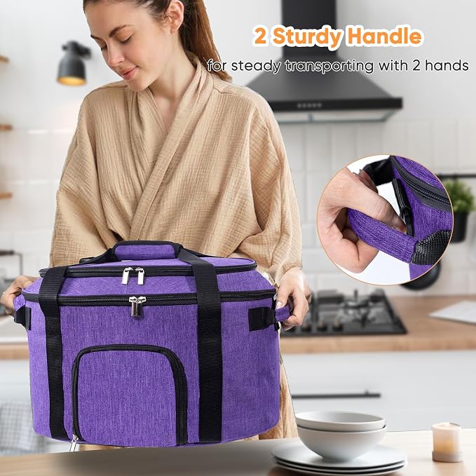 Double-Layer Slow Cooker Carrying Bag for 6-8 Quart CrockPot and Hamlton Beach Slowcooker, Travel Bag with Lid Fastener for Crock-pot, Portable Carrier with See-throught Window(BAG ONLY)