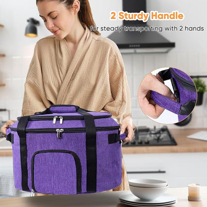 Double-Layer Slow Cooker Carrying Bag for 6-8 Quart CrockPot and Hamlton Beach Slowcooker, Travel Bag with Lid Fastener for Crock-pot, Portable Carrier with See-throught Window(BAG ONLY)