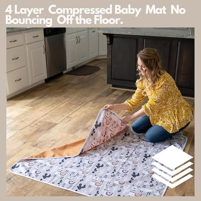 Splat Mat for Baby – Under High Chair Floor Mat Protects Wood, Vinyl and Carpet from Spills – Waterproof 4 Layer Baby Mat Bundle with Waterproof Matching Smock (51” x 51”)