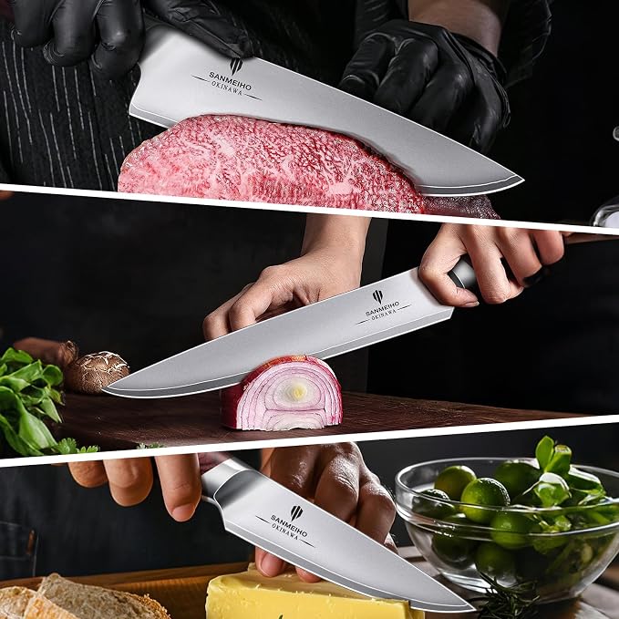 Japanese Knife Set 3 PCs, High Carbon 10Cr15Mov Stainless Steel Chef Knife Set, Ultra-Sharp Professional Kitchen Knives Set with Ergonomic Pakkawood Handle and Elegant Gift Box