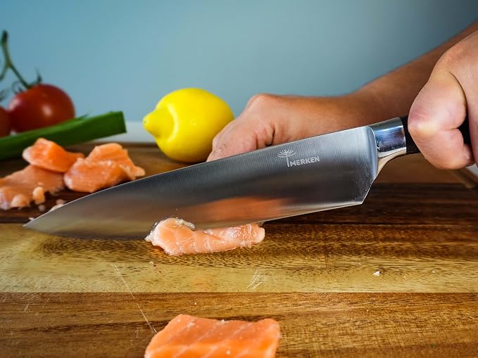 MERKEN 3 Piece Kitchen Knife Set with Gift Box, 8 inch Chef Knife, 5 inch Utility Knife and 3.5 inch Paring Knife