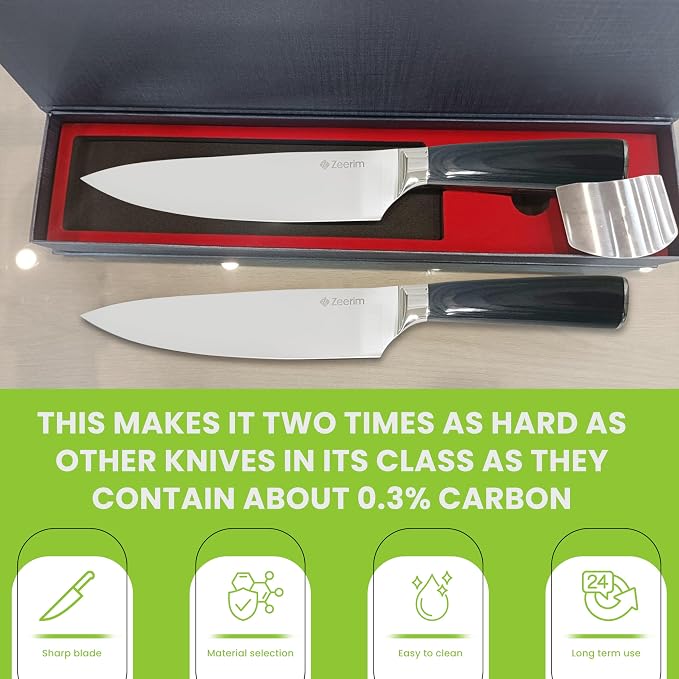 8-Inch Professional Chef Knife – Ultra Sharp High Carbon German Steel Kitchen Knife, Full Tang Forged, Ergonomic Pakkawood Handle, Finger Guard, Razor Edge for Slicing, Dicing & Mincing