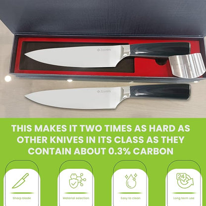8-Inch Professional Chef Knife – Ultra Sharp High Carbon German Steel Kitchen Knife, Full Tang Forged, Ergonomic Pakkawood Handle, Finger Guard, Razor Edge for Slicing, Dicing & Mincing
