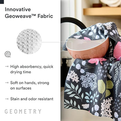 GEOMETRY Kitchen Tea Towels - Quick Dry Microfiber Dish Towels for Kitchen Pretty Petals, 18" x 30" 2 Pack