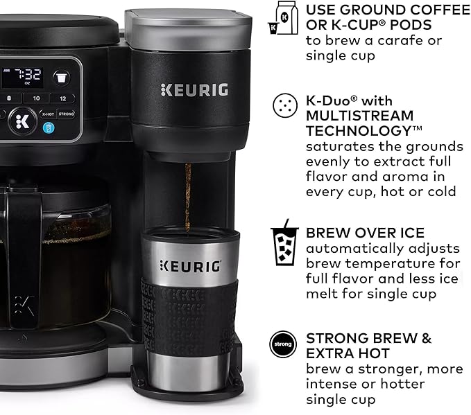 Keurig KD5600 K-Duo Hot & Iced Single Serve & Carafe Coffee Maker, 72oz Reservoir, MultiStream Technology (Gen 2), Black (Renewed)