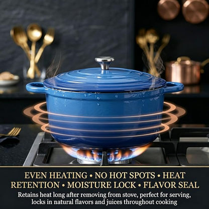 QuliMetal Enameled Cast Iron Cookware Set, 4-Piece Pots and Pans Set with Lids, 10.25" Skillet, 2QT Saucepan, 2.8QT & 4.8QT Dutch Ovens, Oven Safe to 500°F, All Stovetops Compatible - Cobalt Blue
