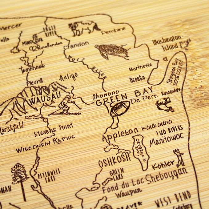 Totally Bamboo A Slice of Life Wisconsin State Serving and Cutting Board, 11" x 8.75"