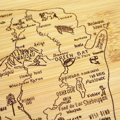 Totally Bamboo A Slice of Life Wisconsin State Serving and Cutting Board, 11" x 8.75"