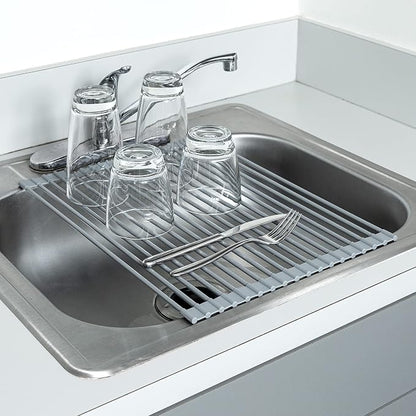 Goodful Roll Away Multipurpose Dish Drying Rack, Cooling Mat, Trivet, Easy Storage, Dishwasher Safe, Medium, Gray