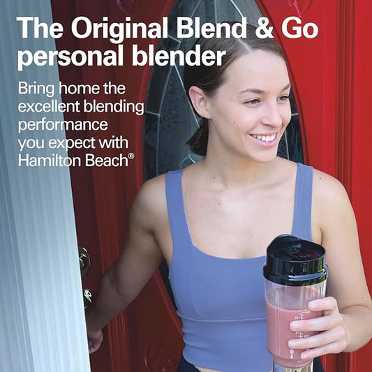 Hamilton Beach Portable for Shakes and Smoothies, 14 Oz BPA Free Travel Cup & Lid, Durable Stainless Steel Blades, Personal Smoothie, Black (51101AG)
