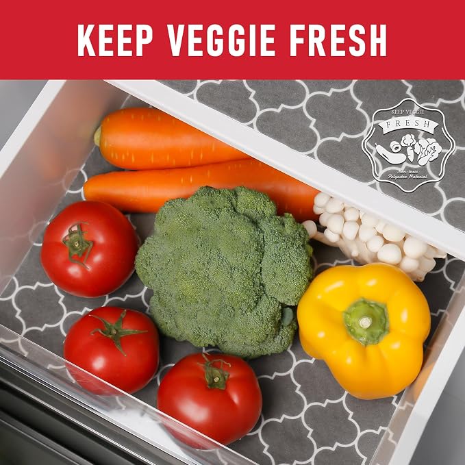 Cooyes French Door Refrigerator Liners 24" x 240", Absorbent Strong Grip Fridge Mats Machine Washable, Non-Adhesive Refrigerator Shelf Liner for Fridge Bins & Kitchen Cabinets, Gray
