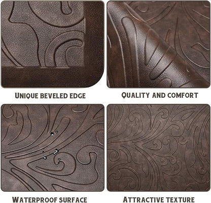 KMAT 2PCS Kitchen Mat Cushioned Anti-Fatigue Floor Mat,Waterproof Non-Slip Standing Mat,Ergonomic Comfort Floor Mat Rug for Home,Office,Sink,Laundry,Desk(17.3"x28"+17.3"x28",Brown)
